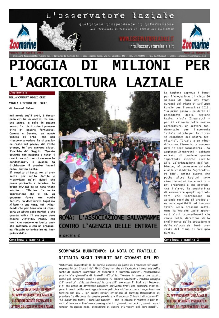 L'osservatore d'Italia edizione del 26 Aprile 2013
